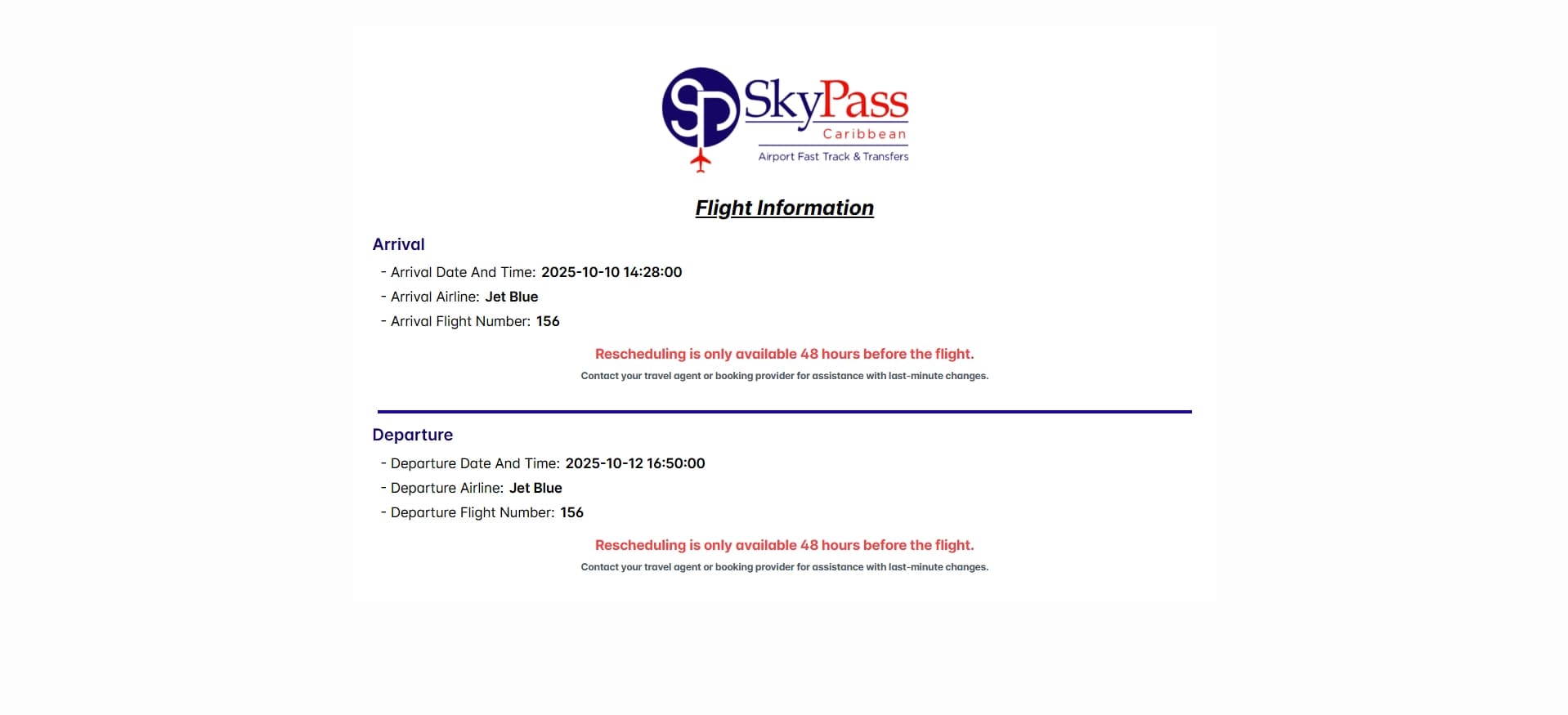 Reschedule Form - Unavailable Period