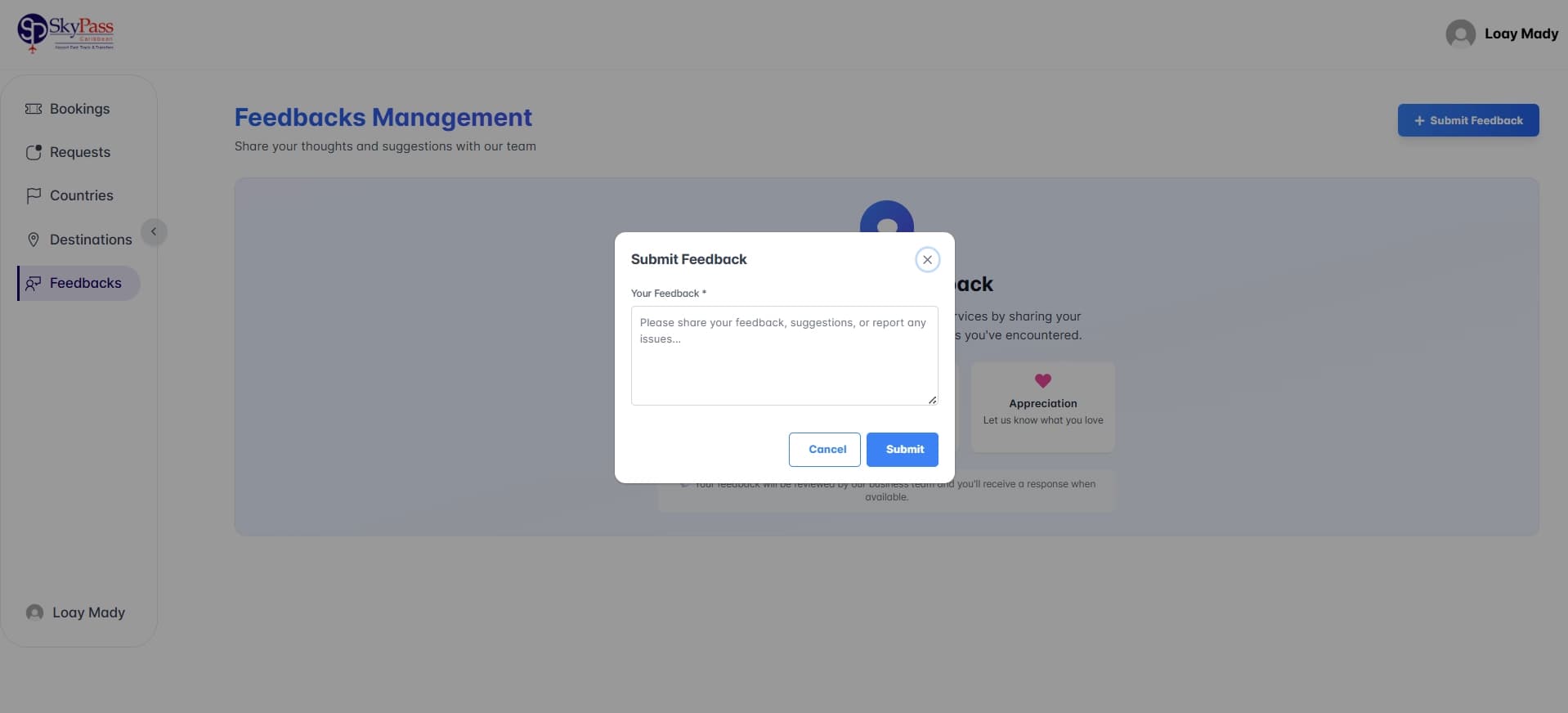 Submit Feedback to Business Owner